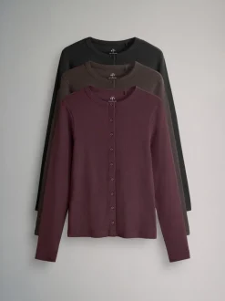 The Set 3 Pack Long Sleeve Button Through Rib T-Shirt