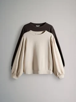 The Set 2 Pack Relaxed Crew Neck Puff Sleeve Sweatshirts