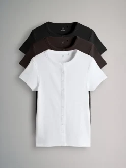 The Set 3 Pack Short Sleeve Button Through Rib T-Shirts