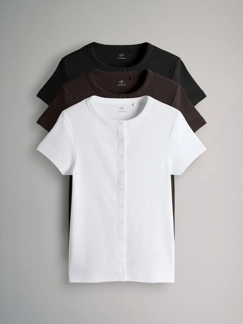 The Set 3 Pack Short Sleeve Button Through Rib T-Shirts