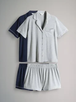 The Set 2 set van pyjama's van polyester-viscose blend met bies en knoopsluiting