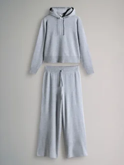 The Set Knitted Ribbed Hoodie and Wide Leg Trouser Co-ord