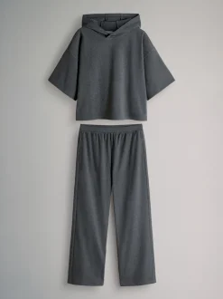 The Set Soft Touch Ribbed Sweat Hoodie And Joggers Set