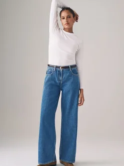 The Set verpakking van 2 denim jeans met wijde pijpen van 100% katoen