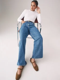 The Set verpakking van 2 denim jeans met wijde pijpen van 100% katoen