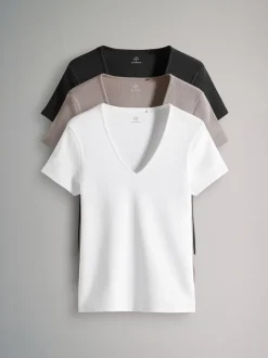 The Set verpakking van 3 geribbelde T-shirts met korte mouwen en V-hals