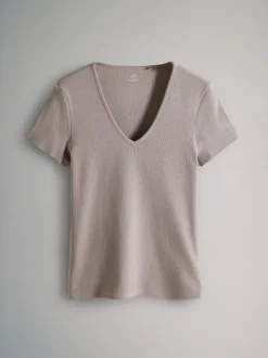 The Set verpakking van 3 geribbelde T-shirts met korte mouwen en V-hals
