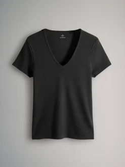 The Set verpakking van 3 geribbelde T-shirts met korte mouwen en V-hals