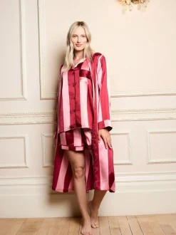 Their Nibs Raspberry Stripe Satin Grandpa Robe
