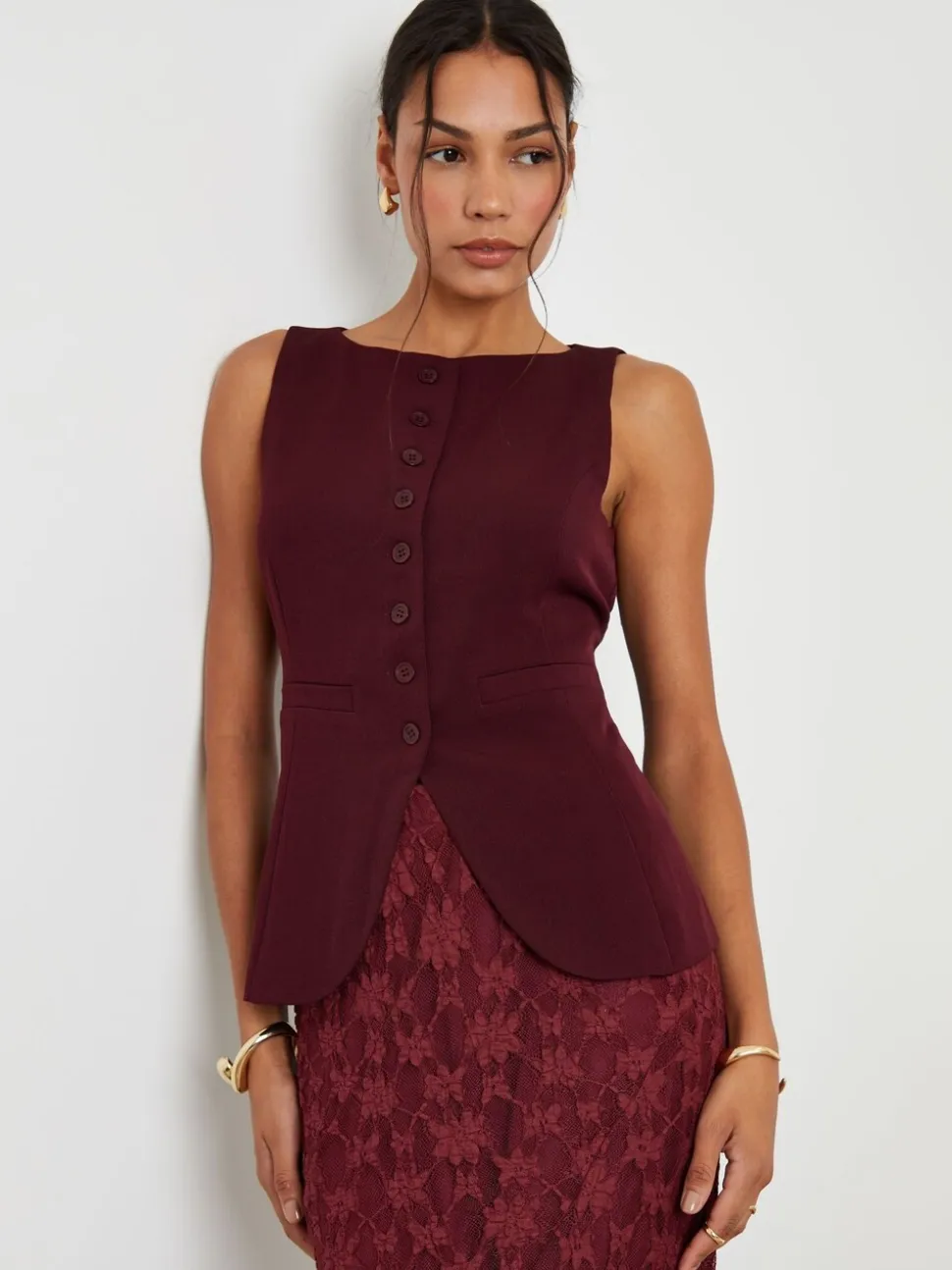 Threadbare Boat Neck Longline Waistcoat