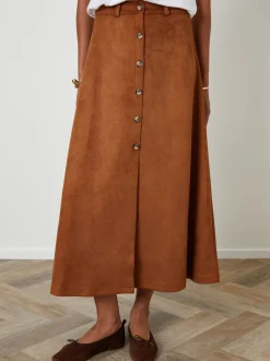 Threadbare Button Front Suedette Skirt