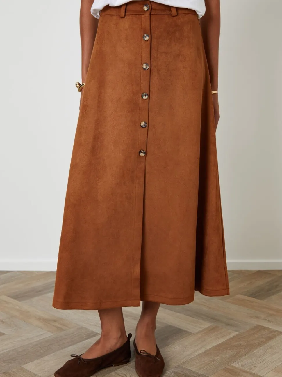 Threadbare Button Front Suedette Skirt