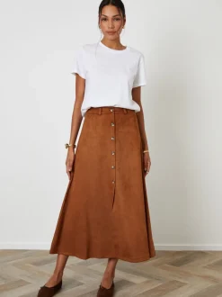 Threadbare Button Front Suedette Skirt