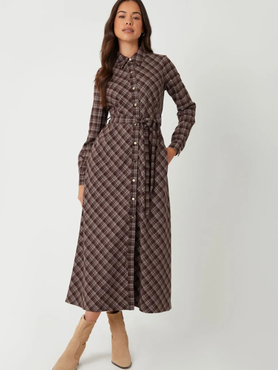 Threadbare Check Belted Midi Shirt Dress