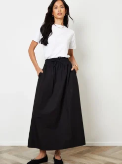Threadbare Cotton Poplin Tie Waist Skirt with Pockets