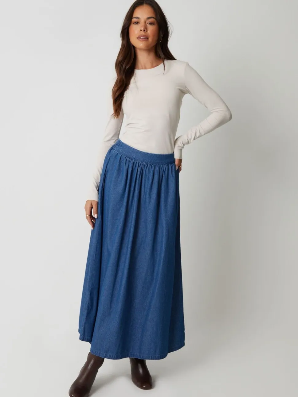Threadbare Pull On Denim Midaxi Skirt