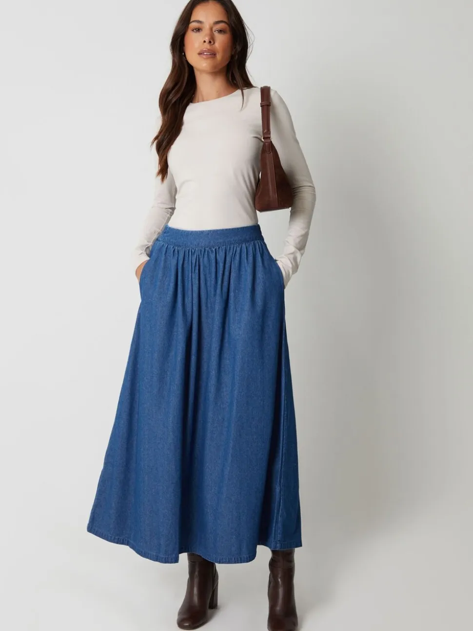 Threadbare Pull On Denim Midaxi Skirt