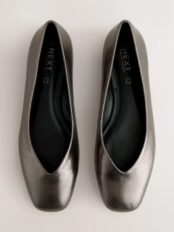 Tin - Forever Comfort® Leather Square Toe Ballerina Flats