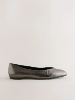 Tin - Forever Comfort® Leather Square Toe Ballerina Flats