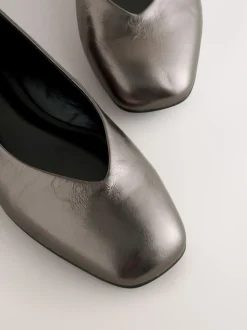 Tin - Forever Comfort® Leather Square Toe Ballerina Flats