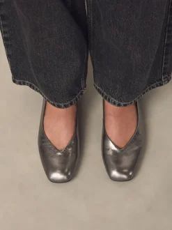 Tin - Forever Comfort® Leather Square Toe Ballerina Flats