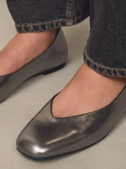 Tin - Forever Comfort® Leather Square Toe Ballerina Flats
