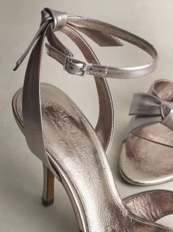 Tin - Signature Premium Leather Studded Bow Heeled Sandals