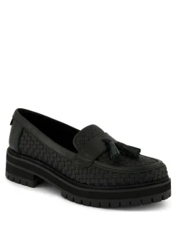 TOMS Cara Loafers in Black Woven PU with Tassel