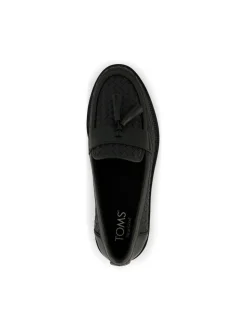 TOMS Cara Loafers in Black Woven PU with Tassel