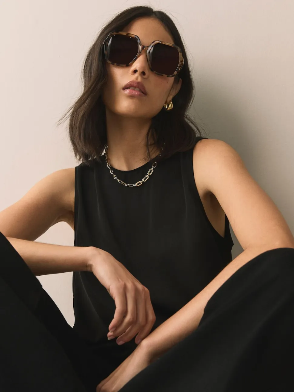 Tortoise bruin - Square Chain Arm Sunglasses