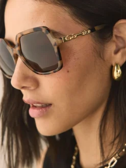 Tortoise bruin - Square Chain Arm Sunglasses