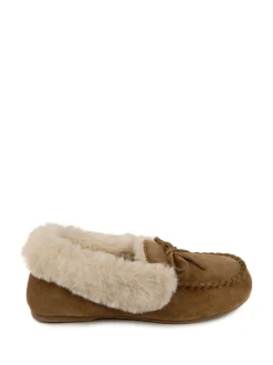 Totes - Isotoner - Echt suède moccasinpantoffels met imitatiebontvoering voor dames