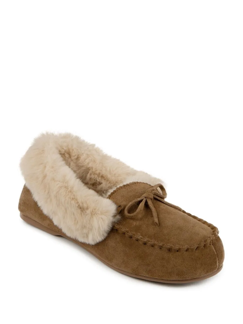 Totes - Isotoner - Echt suède moccasinpantoffels met imitatiebontvoering voor dames