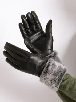 Totes Isotoner - Leren dameshandschoenen met boord van imitatiebont