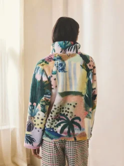 Tropisch oranje tafereel - Borg fleece top met print