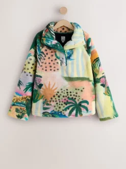 Tropisch oranje tafereel - Borg fleece top met print