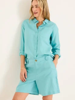 Turquoise/blauw - FatFace linnen shorts