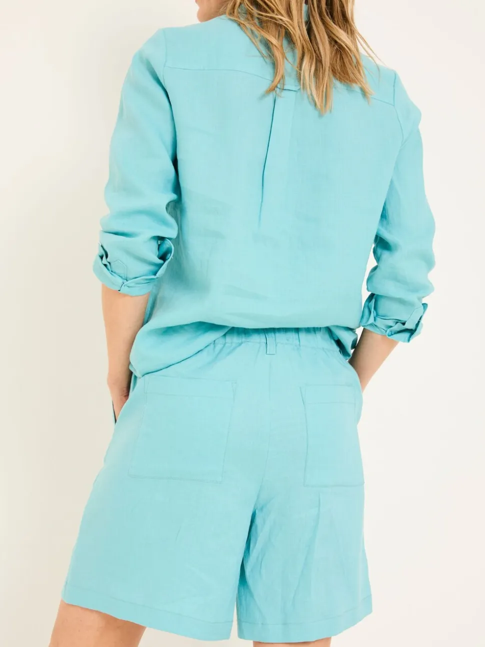 Turquoise/blauw - FatFace linnen shorts