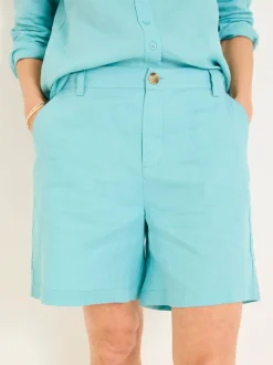 Turquoise/blauw - FatFace linnen shorts