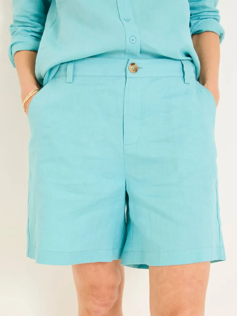 Turquoise/blauw - FatFace linnen shorts