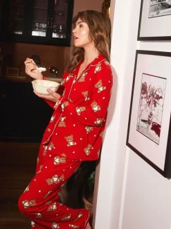 Urban Threads Urban Threads Red Teddy Bear Long Pyjamas Set
