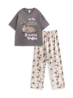 Vanilla Underground dames Shrek meerkleurige korte mouw lange pijpen 100% katoenen pyjamaset