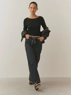 Washed Black Leopard Print - Mid Rise Ankle Straight Leg Jeans With Scarf