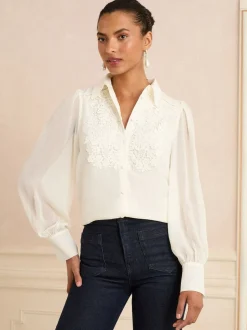 White Ecru Lace - Love & Roses Centre Long Sleeve Shirt