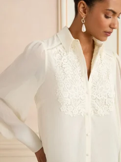 White Ecru Lace - Love & Roses Centre Long Sleeve Shirt