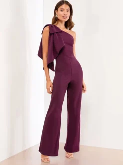 Wijn - Lipsy jumpsuit met strik en één schouder