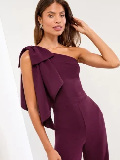Wijn - Lipsy jumpsuit met strik en één schouder