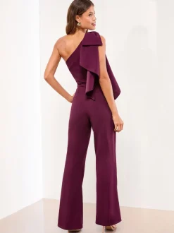 Wijn - Lipsy jumpsuit met strik en één schouder