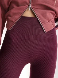 Wijnrood - Geribbelde naadloze legging met hoge taille