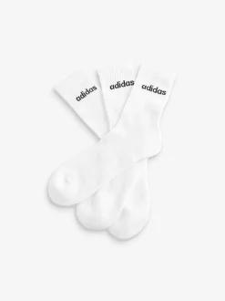 Wit - adidas Linear verpakking van 3 paar dikke sokken met ronde hals